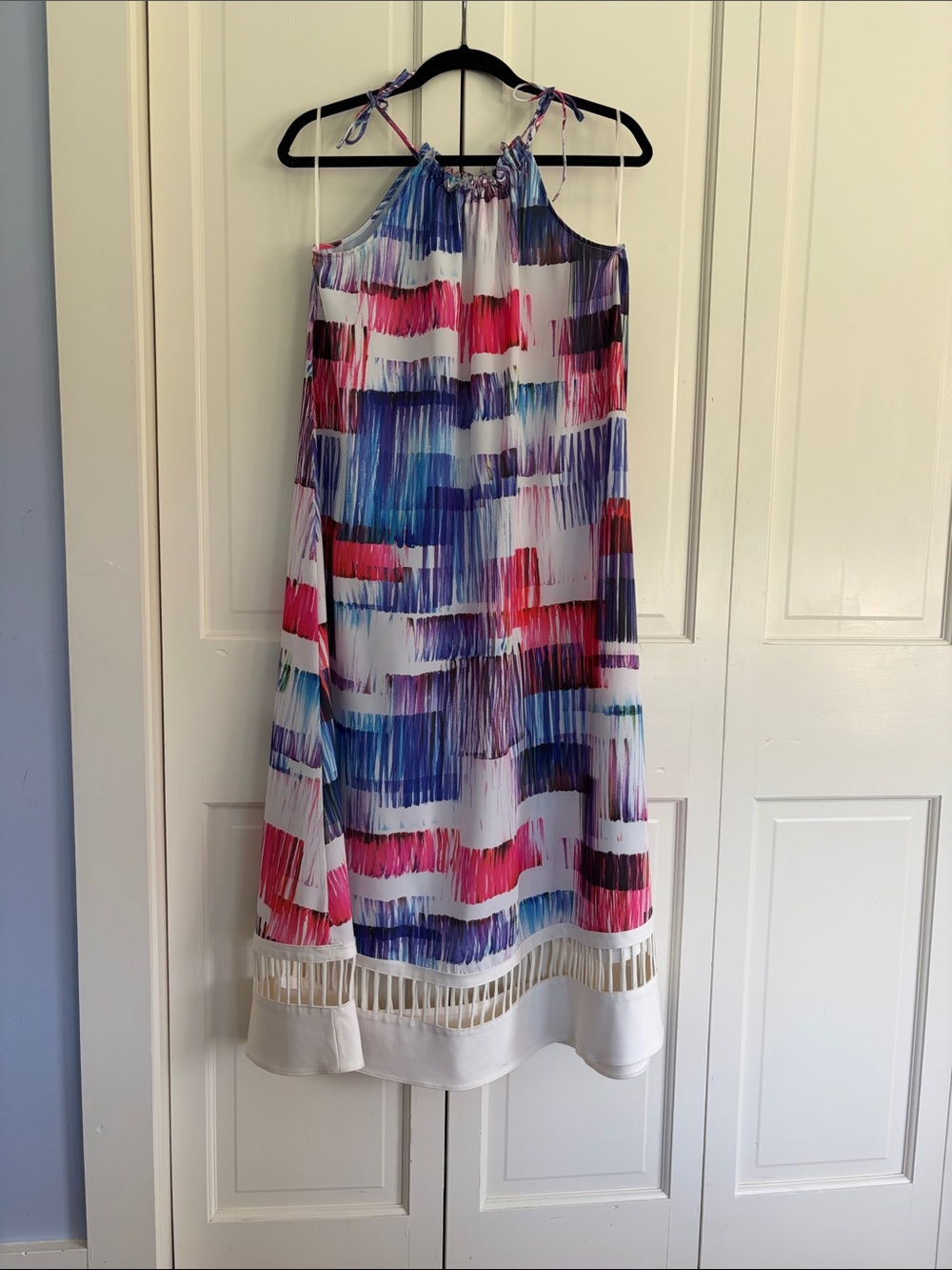 Sachin + Babi White Maxi Dress with Pink, Blue, Purple Brushstroke Print